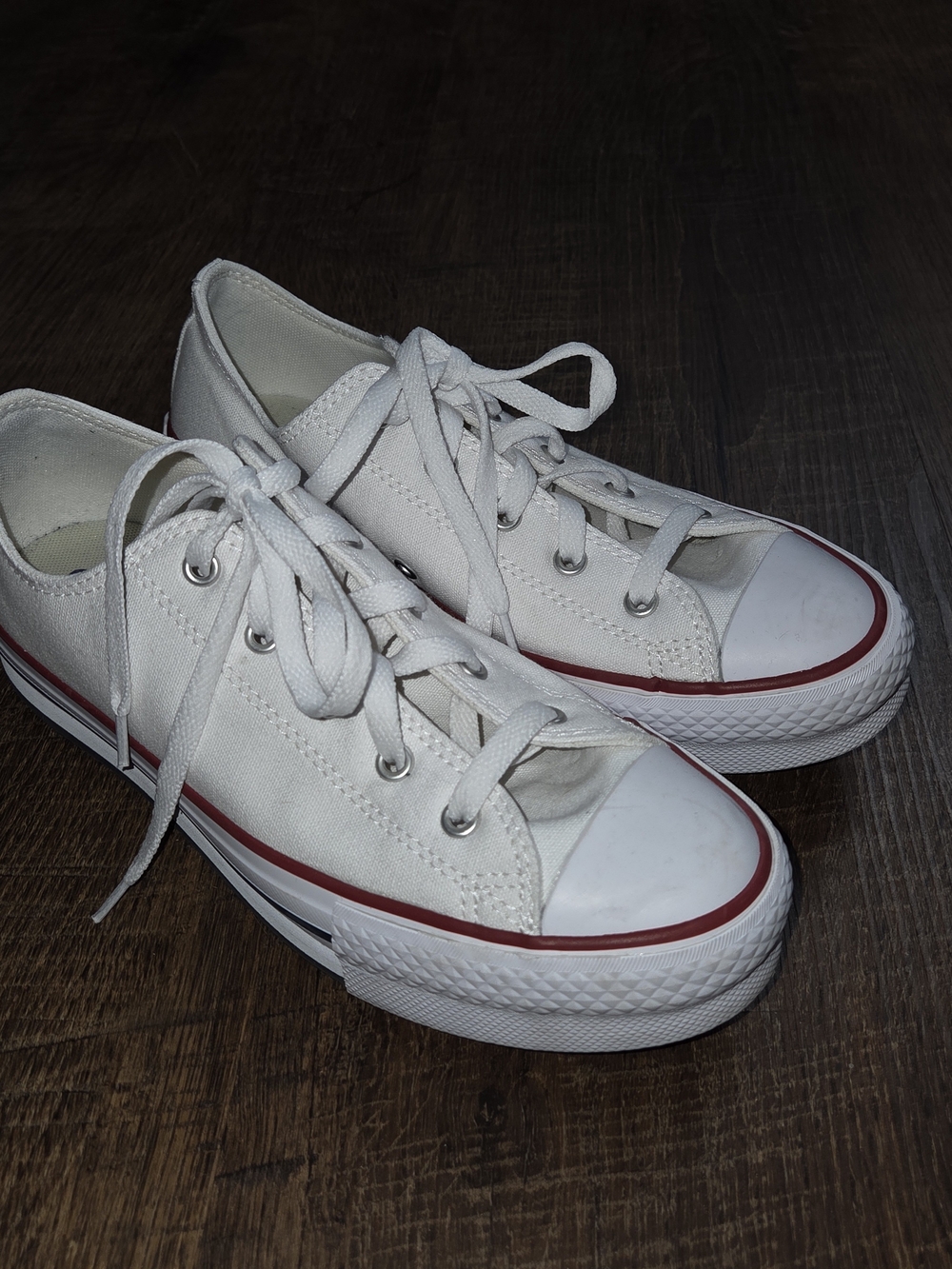 Converse White Canvas Low-Top Sneakers with Red & Navy Accents